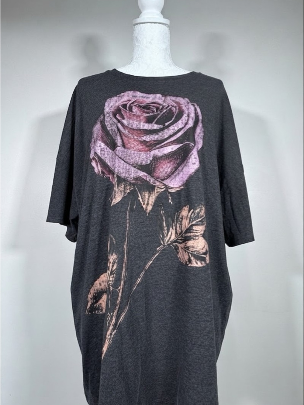 No Boundaries Charcoal Tee with Purple Rose Graphic